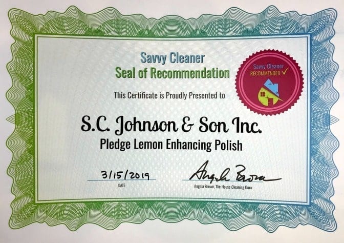 Pledge Lemon Enhancing Polish, Angela Brown's Top 10 Furniture Polish, Savvy Cleaner Recommended